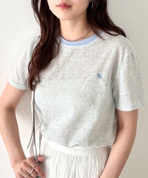 POLOCHAMPS(ポロチャンプス)/ ワンポイント刺繍 クルーネック半袖Tシャツ ボーダー/刺繍Tシャツ