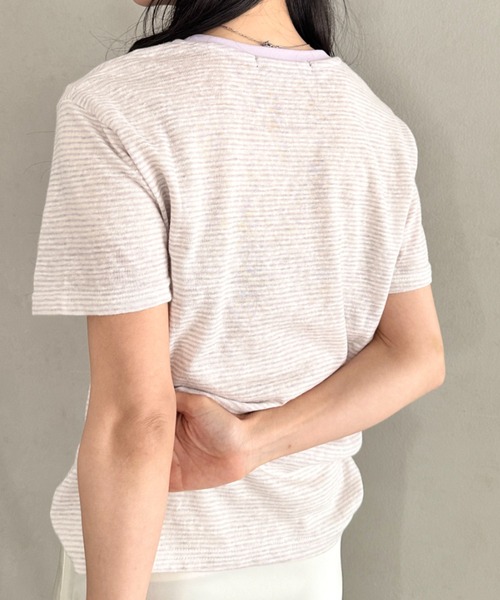 POLOCHAMPS（ポロチャンプス）の「POLOCHAMPS(ポロチャンプス)/ ワンポイント刺繍 クルーネック半袖Tシャツ ボーダー/刺繍Tシャツ（Tシャツ/カットソー・レディース・パープル/ピンク/グレー/サックスブルー・FREE）」の21枚目の写真
