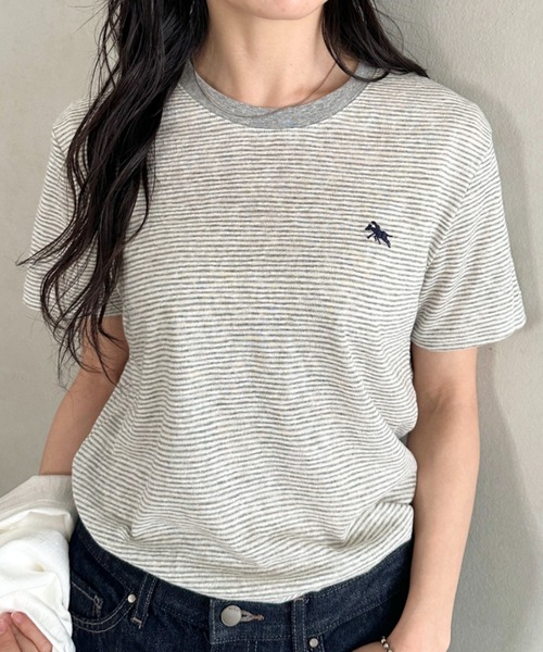 POLOCHAMPS（ポロチャンプス）の「POLOCHAMPS(ポロチャンプス)/ ワンポイント刺繍 クルーネック半袖Tシャツ ボーダー/刺繍Tシャツ（Tシャツ/カットソー・レディース・パープル/ピンク/グレー/サックスブルー・FREE）」の12枚目の写真
