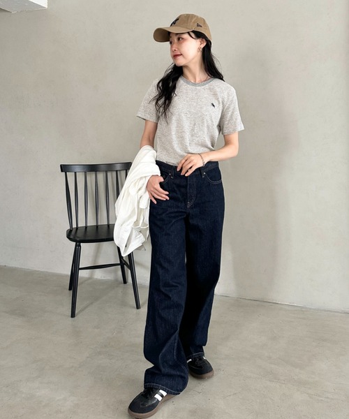 POLOCHAMPS（ポロチャンプス）の「POLOCHAMPS(ポロチャンプス)/ ワンポイント刺繍 クルーネック半袖Tシャツ ボーダー/刺繍Tシャツ（Tシャツ/カットソー・レディース・パープル/ピンク/グレー/サックスブルー・FREE）」の7枚目の写真