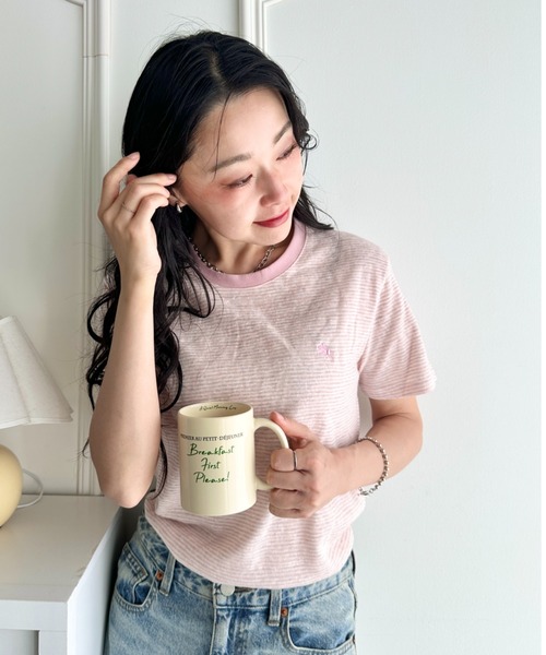 POLOCHAMPS（ポロチャンプス）の「POLOCHAMPS(ポロチャンプス)/ ワンポイント刺繍 クルーネック半袖Tシャツ ボーダー/刺繍Tシャツ（Tシャツ/カットソー・レディース・パープル/ピンク/グレー/サックスブルー・FREE）」の18枚目の写真