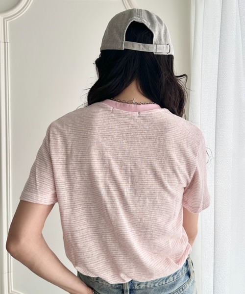 POLOCHAMPS（ポロチャンプス）の「POLOCHAMPS(ポロチャンプス)/ ワンポイント刺繍 クルーネック半袖Tシャツ ボーダー/刺繍Tシャツ（Tシャツ/カットソー・レディース・パープル/ピンク/グレー/サックスブルー・FREE）」の13枚目の写真