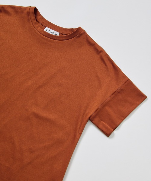 ESTNATION（エストネーション）の「ESTNATION / アルビニ コットンスムース カフスＴシャツ（Tシャツ/カットソー・レディース・ブラック/ホワイト/ブラウン/ベージュ/ネイビー/カーキ・FREE）」の3枚目の写真