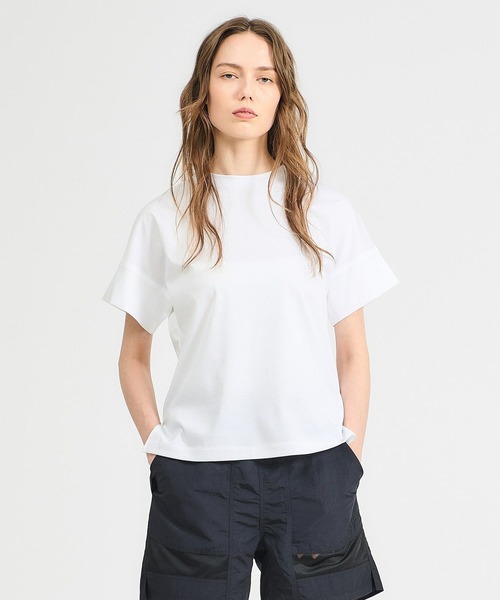 ESTNATION（エストネーション）の「ESTNATION / アルビニ コットンスムース カフスＴシャツ（Tシャツ/カットソー・レディース・ブラック/ホワイト/ブラウン/ベージュ/ネイビー/カーキ・FREE）」の2枚目の写真