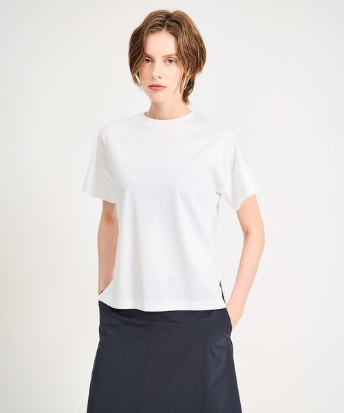 ESTNATION（エストネーション）の「ESTNATION / アルビニ コットンスムース カフスＴシャツ（Tシャツ/カットソー・レディース・ブラック/ホワイト/ブラウン/ベージュ/ネイビー/カーキ・FREE）」の22枚目の写真