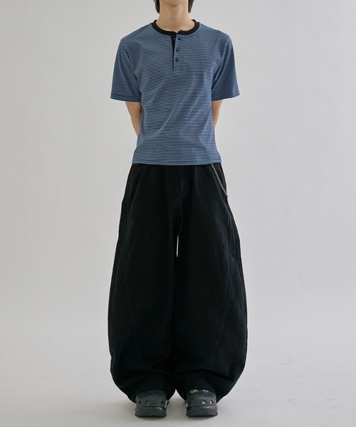 Fine - border henly Tee / ファインボーダーヘンリーネックT（Tシャツ