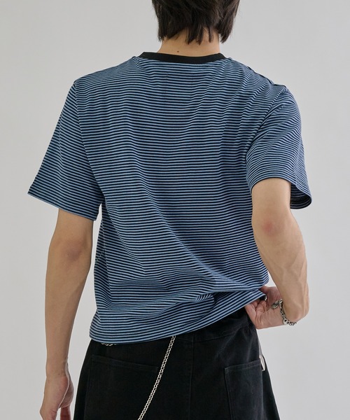EPNK(イーピーエヌケー)の「Fine - border henly Tee / ファインボーダーヘンリーネックT(Tシャツ/カットソー・メンズ・チャコールグレー/ブルー/ブラック・SMALL/MEDIUM/LARGE)」の11枚目の写真