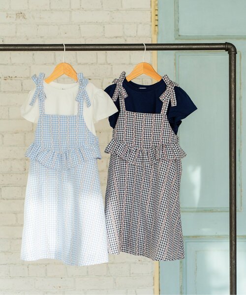 Boribon(ボリボン)の「チェックキャミワンピース&トップスセット(ワンピース・キッズ・サックスブルー/ネイビー・80/90/100/110/120)」の4枚目の写真