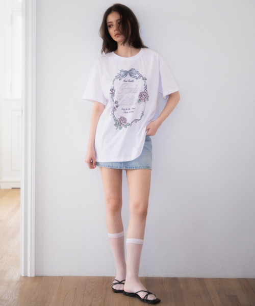 ROSEFRANTZ（ロゼフランツ）の「Vintage Floral Frame T-shirt [White]（Tシャツ/カットソー・レディース・ホワイト・OS）」の4枚目の写真