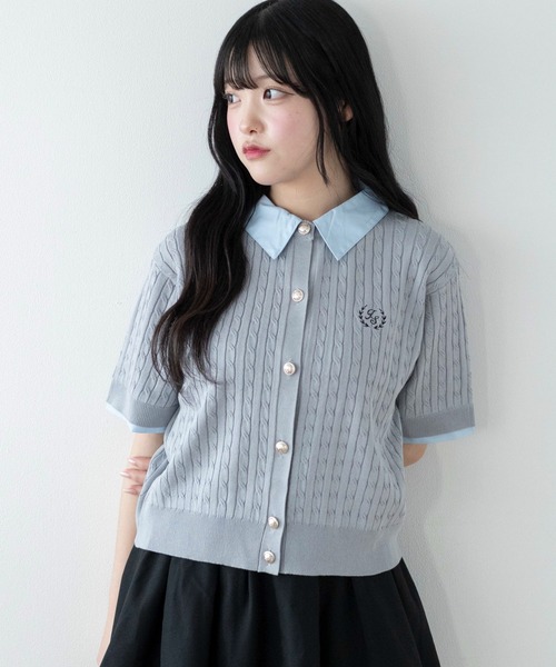 WEGO(ウィゴー)の「WEGO/金ボタン襟付きケーブルニット(Tシャツ/カットソー・レディース・ピンク/グレー/アイボリー・FREE)」の2枚目の写真
