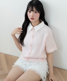 WEGO/金ボタン襟付きケーブルニット