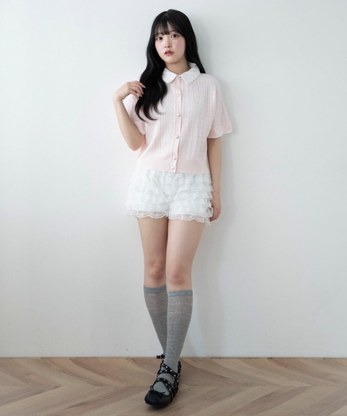 WEGO(ウィゴー)の「WEGO/金ボタン襟付きケーブルニット(Tシャツ/カットソー・レディース・ピンク/グレー/アイボリー・FREE)」の6枚目の写真