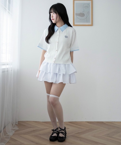 WEGO(ウィゴー)の「WEGO/金ボタン襟付きケーブルニット(Tシャツ/カットソー・レディース・ピンク/グレー/アイボリー・FREE)」の4枚目の写真