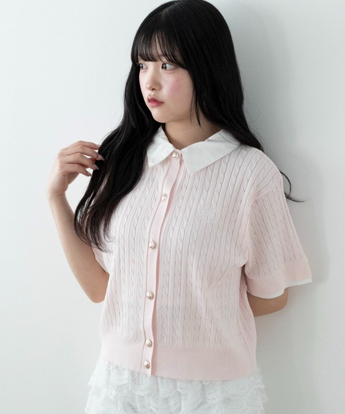WEGO(ウィゴー)の「WEGO/金ボタン襟付きケーブルニット(Tシャツ/カットソー・レディース・ピンク/グレー/アイボリー・FREE)」の18枚目の写真