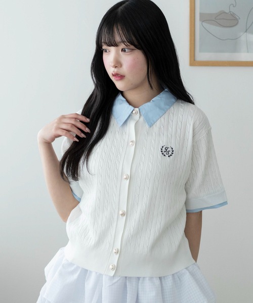WEGO(ウィゴー)の「WEGO/金ボタン襟付きケーブルニット(Tシャツ/カットソー・レディース・ピンク/グレー/アイボリー・FREE)」の10枚目の写真
