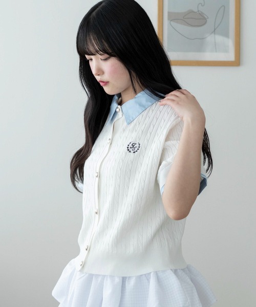 WEGO(ウィゴー)の「WEGO/金ボタン襟付きケーブルニット(Tシャツ/カットソー・レディース・ピンク/グレー/アイボリー・FREE)」の11枚目の写真