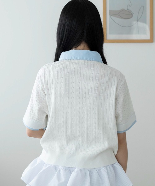 WEGO(ウィゴー)の「WEGO/金ボタン襟付きケーブルニット(Tシャツ/カットソー・レディース・ピンク/グレー/アイボリー・FREE)」の12枚目の写真