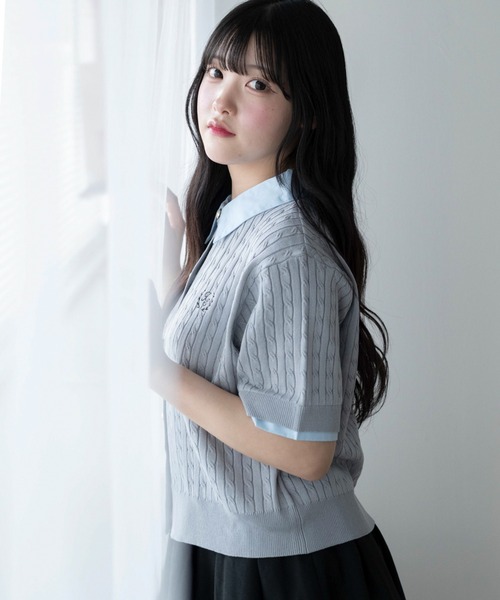 WEGO(ウィゴー)の「WEGO/金ボタン襟付きケーブルニット(Tシャツ/カットソー・レディース・ピンク/グレー/アイボリー・FREE)」の15枚目の写真