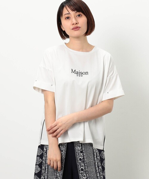 WALDO(ウォルド)の「刺繍ロゴサイドパイピング半袖Tシャツ(Tシャツ/カットソー・レディース・ブラック/オフホワイト/ブルー・FREE)」の1枚目の写真