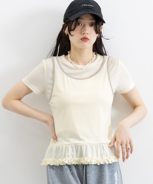 RAGEBLUE（レイジブルー）の「裾フリル/パイピングタンクレイヤードプルオーバー（Tシャツ/カットソー・レディース・ブルー/チャコールグレー/オフホワイト・FREE）」の6枚目の写真