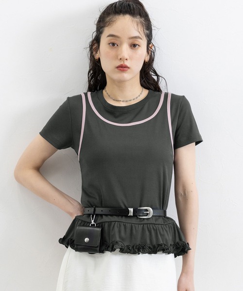 RAGEBLUE（レイジブルー）の「裾フリル/パイピングタンクレイヤードプルオーバー（Tシャツ/カットソー・レディース・ブルー/チャコールグレー/オフホワイト・FREE）」の10枚目の写真