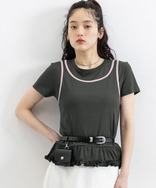 RAGEBLUE（レイジブルー）の「裾フリル/パイピングタンクレイヤードプルオーバー（Tシャツ/カットソー・レディース・ブルー/チャコールグレー/オフホワイト・FREE）」の11枚目の写真