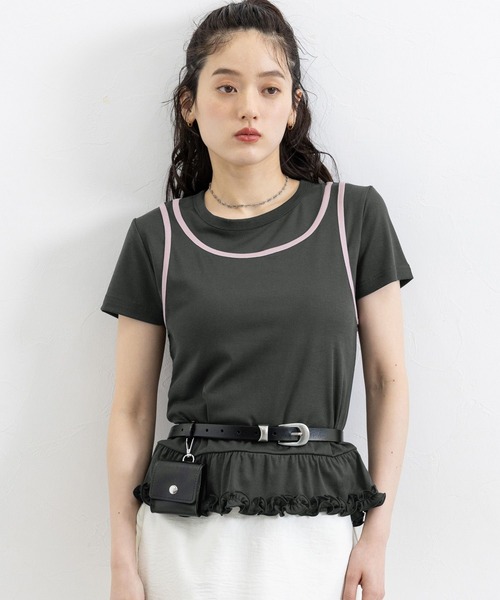 RAGEBLUE（レイジブルー）の「裾フリル/パイピングタンクレイヤードプルオーバー（Tシャツ/カットソー・レディース・ブルー/チャコールグレー/オフホワイト・FREE）」の12枚目の写真