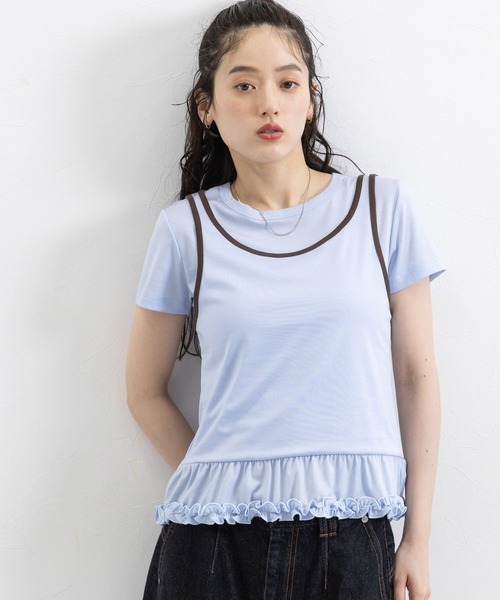 RAGEBLUE（レイジブルー）の「裾フリル/パイピングタンクレイヤードプルオーバー（Tシャツ/カットソー・レディース・ブルー/チャコールグレー/オフホワイト・FREE）」の15枚目の写真