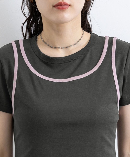RAGEBLUE（レイジブルー）の「裾フリル/パイピングタンクレイヤードプルオーバー（Tシャツ/カットソー・レディース・ブルー/チャコールグレー/オフホワイト・FREE）」の19枚目の写真