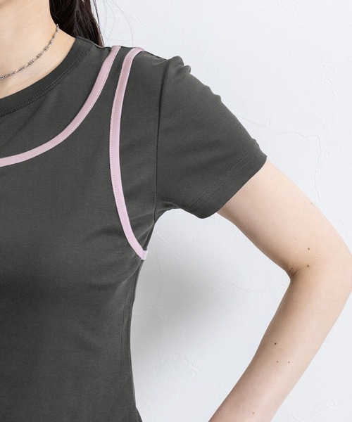 RAGEBLUE（レイジブルー）の「裾フリル/パイピングタンクレイヤードプルオーバー（Tシャツ/カットソー・レディース・ブルー/チャコールグレー/オフホワイト・FREE）」の20枚目の写真