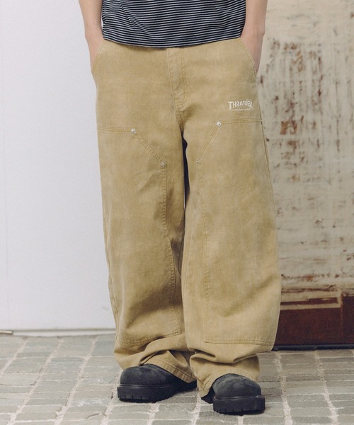 THRASHER（スラッシャー）の「THRASHER×MSG 別注 ダブルニーパンツ ウォッシュ加工/ウォバッシュ/ツイル（デニムパンツ・メンズ・ブラック系/ストライプ/ベージュ・M/S/XL/L）」の12枚目の写真