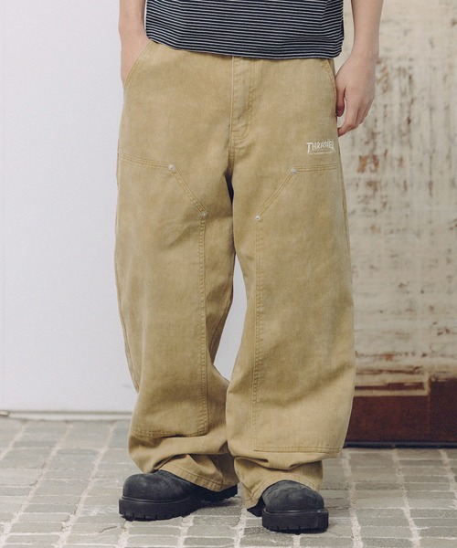 THRASHER（スラッシャー）の「THRASHER×MSG 別注 ダブルニーパンツ ウォッシュ加工/ウォバッシュ/ツイル（デニムパンツ・メンズ・ブラック系/ストライプ/ベージュ・M/S/XL/L）」の13枚目の写真