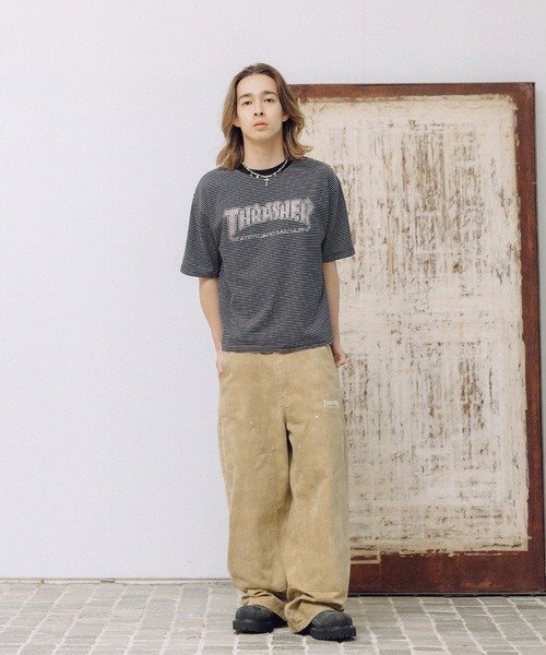 THRASHER（スラッシャー）の「THRASHER×MSG 別注 ダブルニーパンツ ウォッシュ加工/ウォバッシュ/ツイル（デニムパンツ・メンズ・ブラック系/ストライプ/ベージュ・M/S/XL/L）」の16枚目の写真