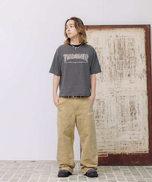 THRASHER（スラッシャー）の「THRASHER×MSG 別注 ダブルニーパンツ ウォッシュ加工/ウォバッシュ/ツイル（デニムパンツ・メンズ・ブラック系/ストライプ/ベージュ・M/S/XL/L）」の18枚目の写真
