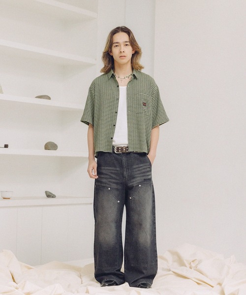 THRASHER（スラッシャー）の「THRASHER×MSG 別注 ダブルニーパンツ ウォッシュ加工/ウォバッシュ/ツイル（デニムパンツ・メンズ・ブラック系/ストライプ/ベージュ・M/S/XL/L）」の11枚目の写真