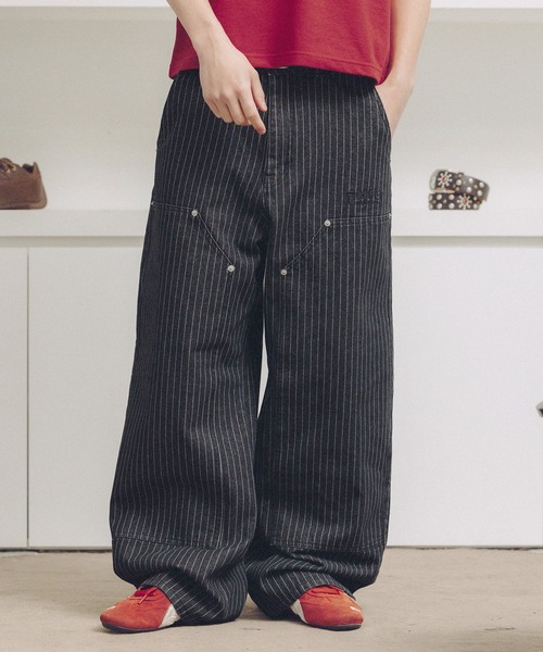 THRASHER（スラッシャー）の「THRASHER×MSG 別注 ダブルニーパンツ ウォッシュ加工/ウォバッシュ/ツイル（デニムパンツ・メンズ・ブラック系/ストライプ/ベージュ・M/S/XL/L）」の19枚目の写真