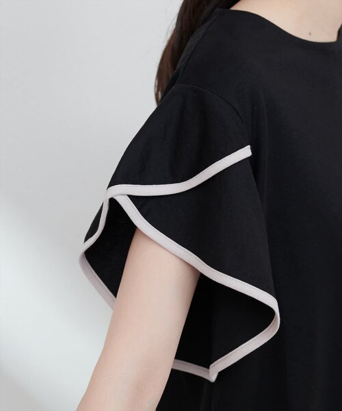 natural couture（ナチュラルクチュール）の「【sherbet line】接触冷感配色ラッフルスリーブプルオーバー（Tシャツ/カットソー・レディース・オフホワイト/ブラック/サックスブルー/グレイッシュベージュ/ピンク/ミント・FREE）」の20枚目の写真
