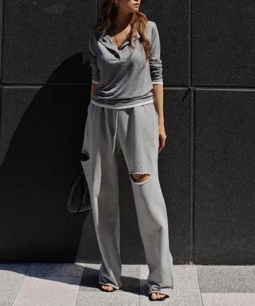 esutoreja（エストレジャ）の「ヘンリーネックバイカラーシアートップス（Tシャツ/カットソー・レディース・グレー/アイボリー/ブラック・FREE）」の12枚目の写真
