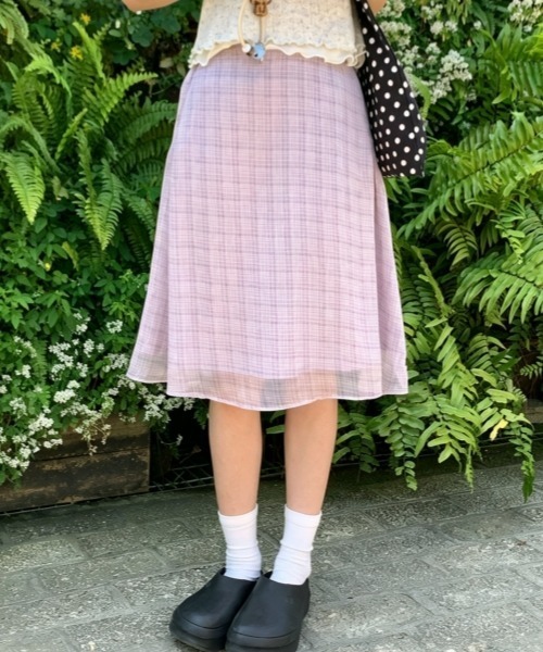 gossip!ロサンゼルス(ゴシップロサンゼルス)の「【Y2Kガーリー】レトロパステルチェック柄Aラインミディスカート ゴム仕様(スカート・レディース・ラベンダー・M)」の4枚目の写真