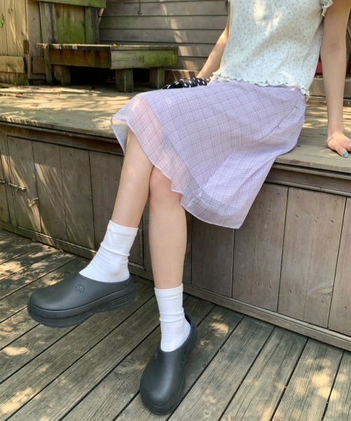 gossip!ロサンゼルス(ゴシップロサンゼルス)の「【Y2Kガーリー】レトロパステルチェック柄Aラインミディスカート ゴム仕様(スカート・レディース・ラベンダー・M)」の3枚目の写真