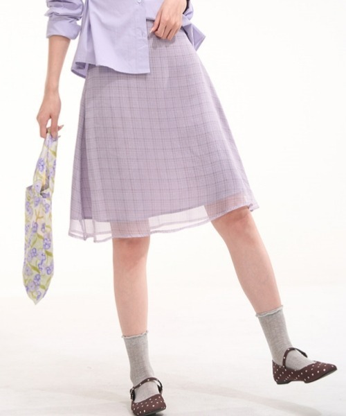 gossip!ロサンゼルス(ゴシップロサンゼルス)の「【Y2Kガーリー】レトロパステルチェック柄Aラインミディスカート ゴム仕様(スカート・レディース・ラベンダー・M)」の2枚目の写真
