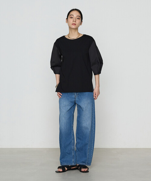 Gabardine K.T(ギャバジンケーティー)の「〔 +サイズ 〕 80/-ポンチ ドッキングプルオーバー(Tシャツ/カットソー・レディース・チャコール/ブラック・13号)」の6枚目の写真