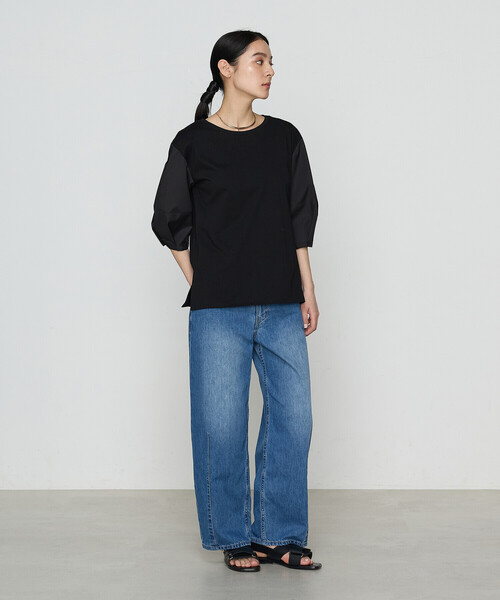 Gabardine K.T(ギャバジンケーティー)の「〔 +サイズ 〕 80/-ポンチ ドッキングプルオーバー(Tシャツ/カットソー・レディース・チャコール/ブラック・13号)」の5枚目の写真