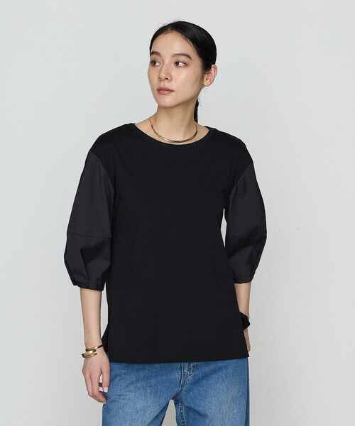 Gabardine K.T(ギャバジンケーティー)の「〔 +サイズ 〕 80/-ポンチ ドッキングプルオーバー(Tシャツ/カットソー・レディース・チャコール/ブラック・13号)」の4枚目の写真