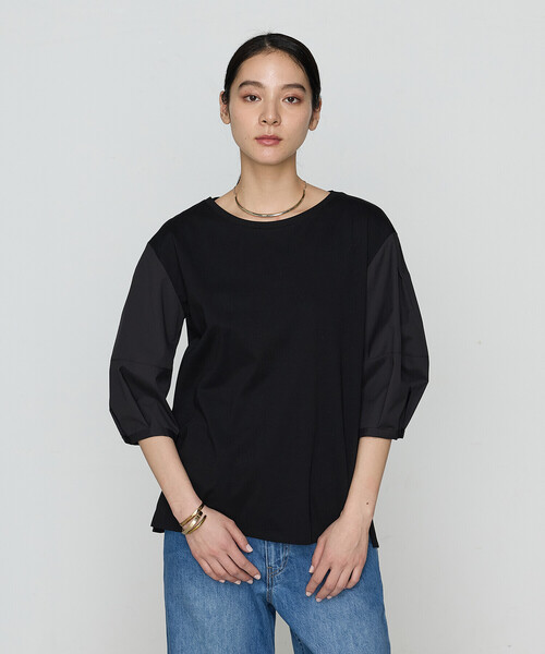 Gabardine K.T(ギャバジンケーティー)の「〔 +サイズ 〕 80/-ポンチ ドッキングプルオーバー(Tシャツ/カットソー・レディース・チャコール/ブラック・13号)」の3枚目の写真