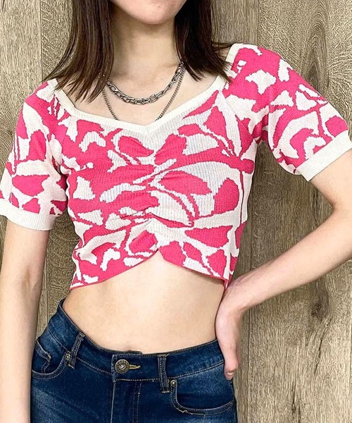 GORGE(ゴージ)の「ジャガードショートニット(ニット/セーター・レディース・ブラック/ブルー/ピンク/グリーン・F)」の7枚目の写真