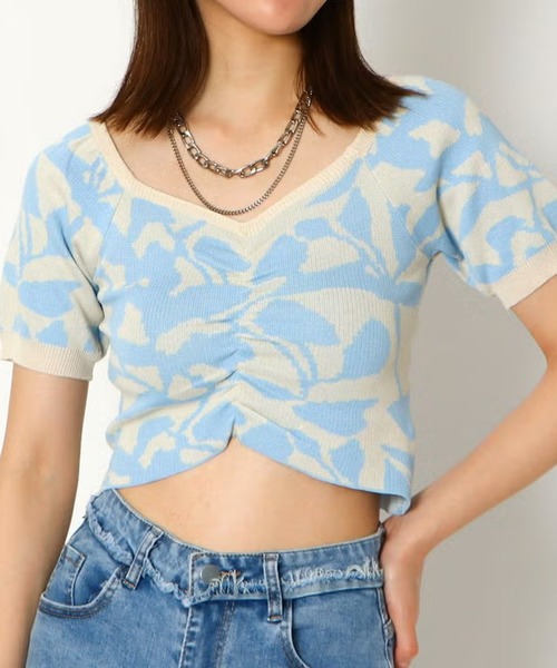 GORGE(ゴージ)の「ジャガードショートニット(ニット/セーター・レディース・ブラック/ブルー/ピンク/グリーン・F)」の8枚目の写真