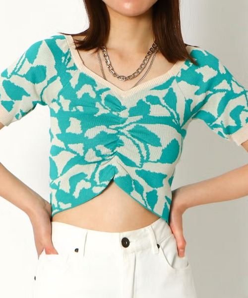 GORGE(ゴージ)の「ジャガードショートニット(ニット/セーター・レディース・ブラック/ブルー/ピンク/グリーン・F)」の9枚目の写真