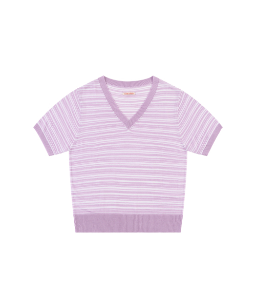 VANONE ATELIER（バノンアトリエ）の「KN4294 ストライプハーフスリーブニット_Lavender（ニット/セーター・レディース・ラベンダー・FREE）」の2枚目の写真
