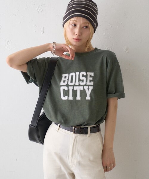 CIAOPANIC TYPY(チャオパニックティピー)の「【UNISEX】ピグメント加工スラブカレッジロゴTEE(Tシャツ/カットソー・レディース・ホワイト/グリーン/レッド/ブラウン/ネイビー・LARGE/MEDIUM)」の7枚目の写真
